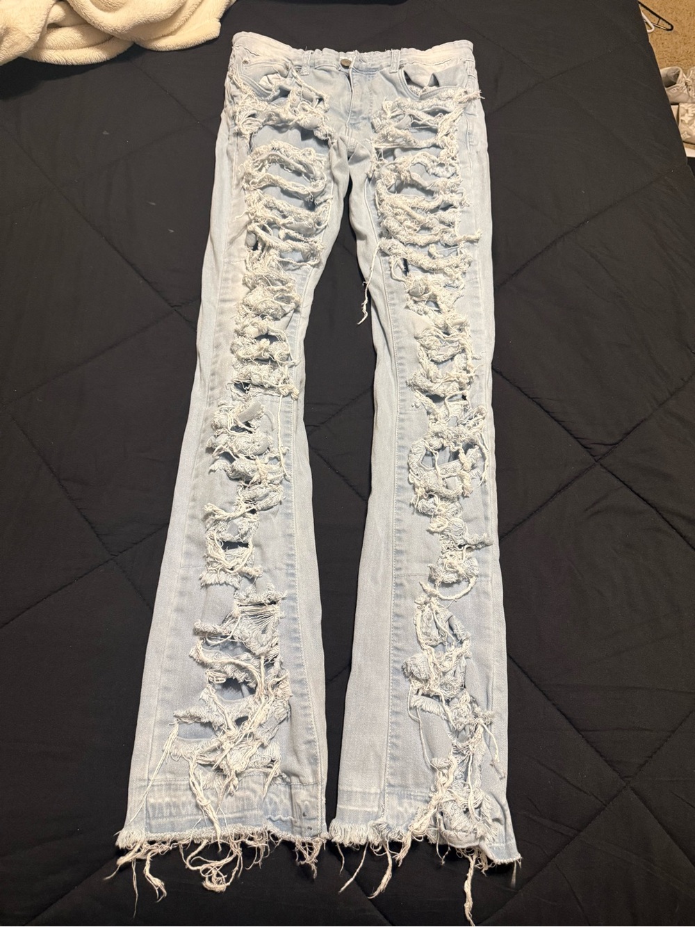 Light Blue Stacked Flare Mens Jeans